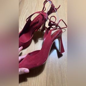 Suede Ankle Tie Flared Heel Dress Pumps